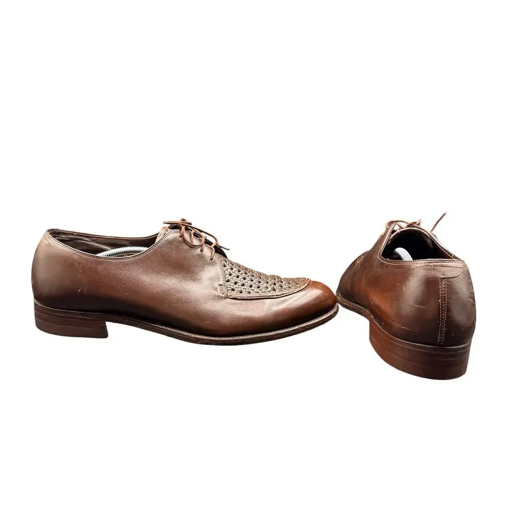 Vintage Nettleton Madison Brown Woven Leather Derby Oxfords Size 11D